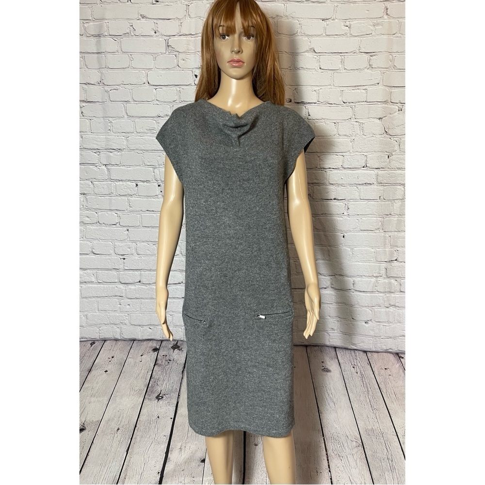 BCBGMAXAZRIA Grey Wool Cowl Neck Knit Dress Size M
